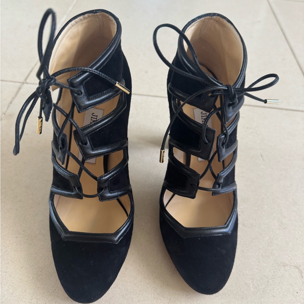 Jimmy Choo Black Heels with Elegant Lace-up Design